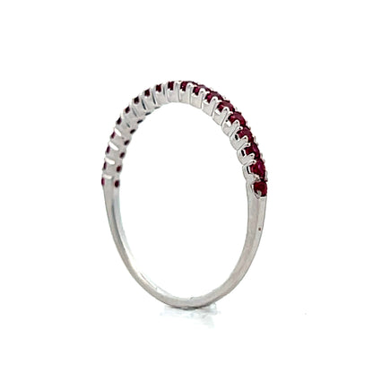 .19 Round Cut Ruby Wedding Band in 18k White Gold