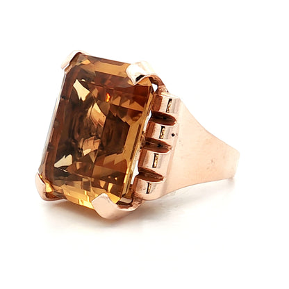 31.95 Vintage Retro Citrine Cocktail Ring 14k Rose Gold