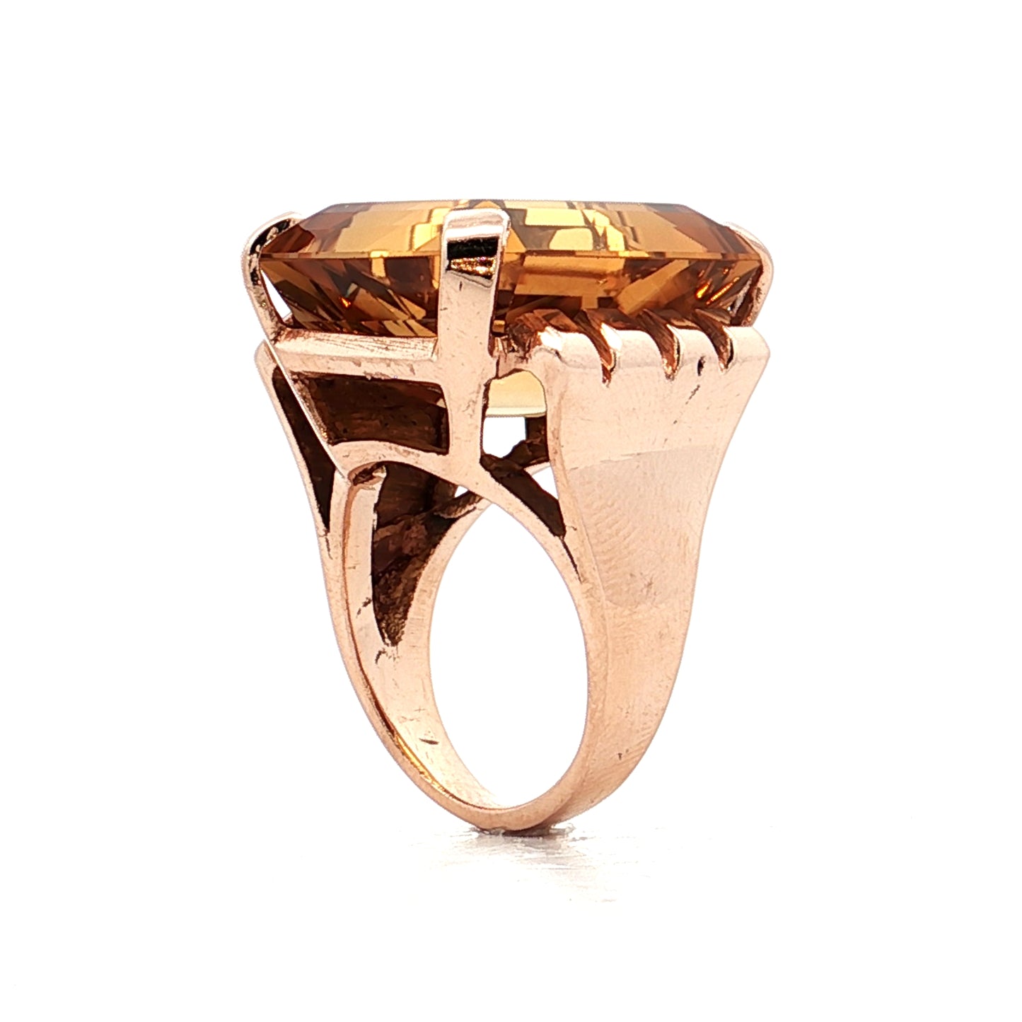 31.95 Vintage Retro Citrine Cocktail Ring 14k Rose Gold