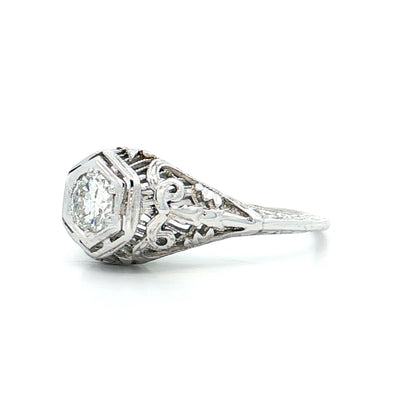 .35 Vintage Deco Diamond Filigree Engagement Ring 18k