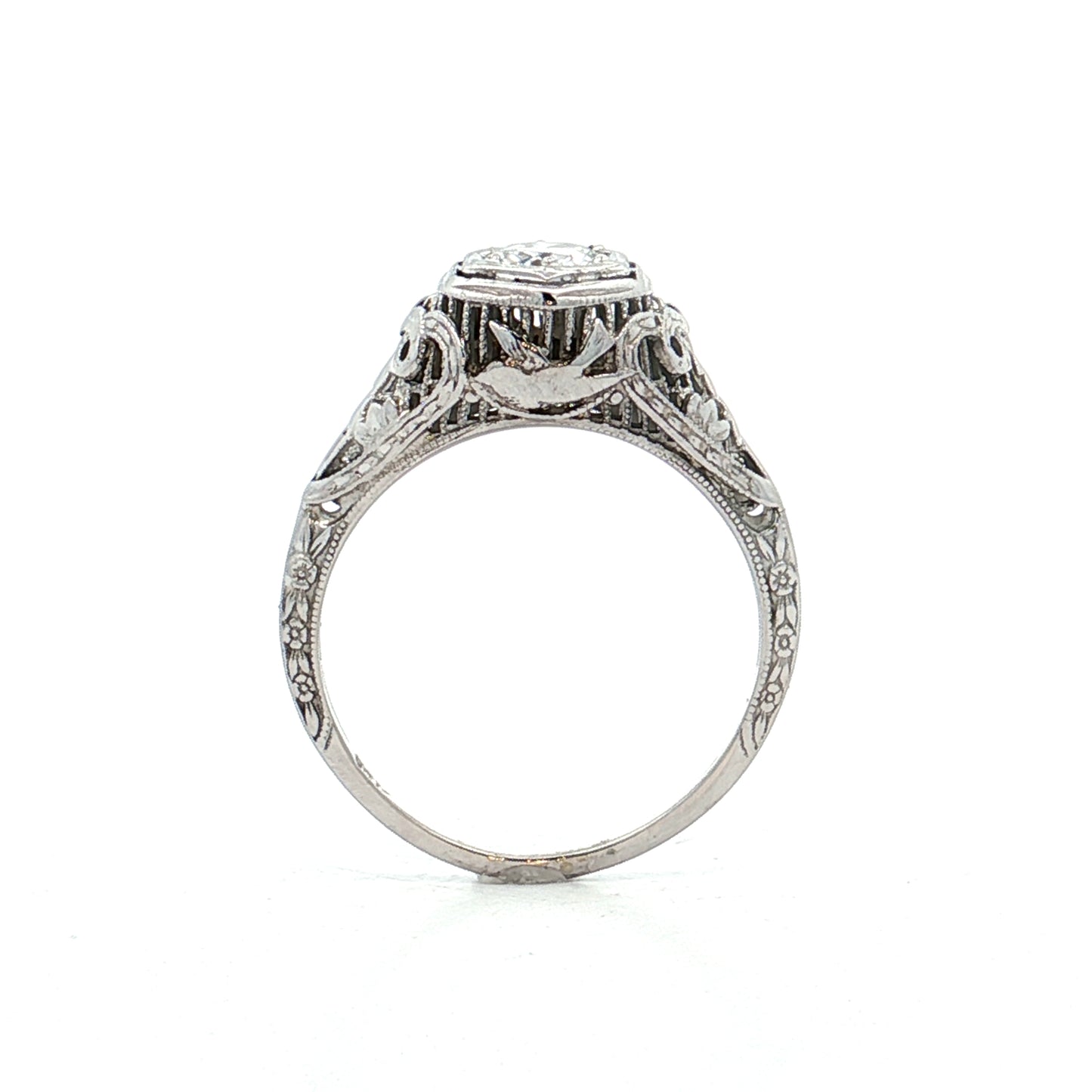 .35 Vintage Deco Diamond Filigree Engagement Ring 18k