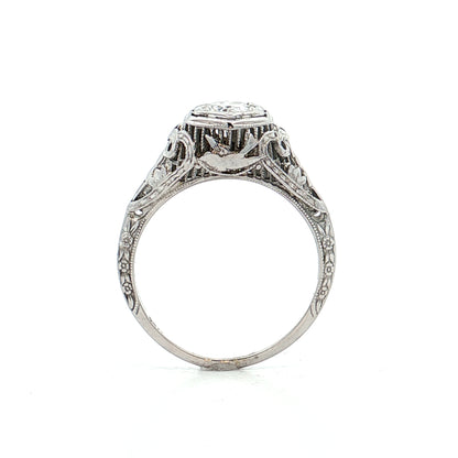 .35 Vintage Deco Diamond Filigree Engagement Ring 18k