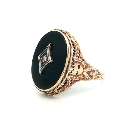 .015 Antique Diamond & Onyx Cocktail Ring 14k