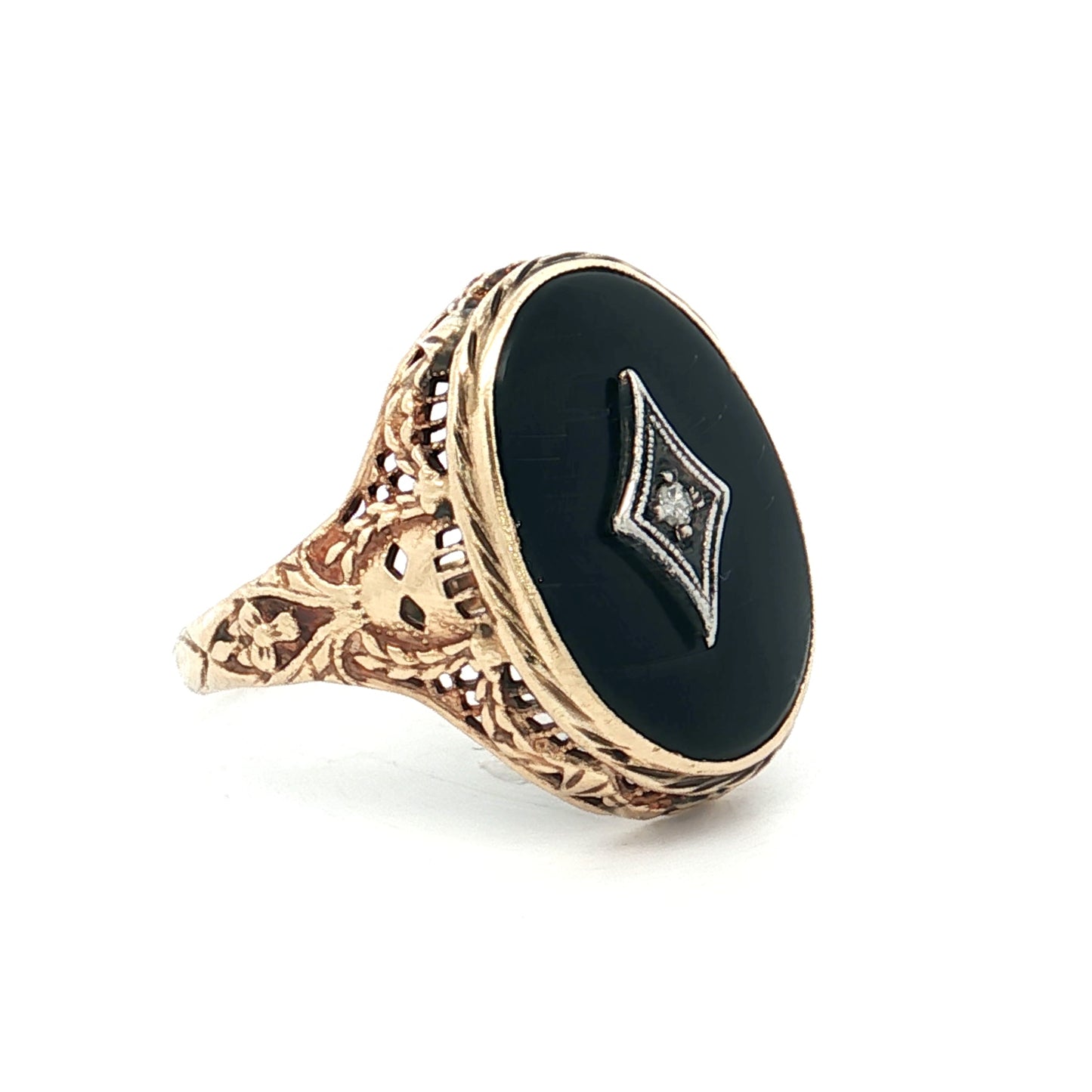 .015 Antique Diamond & Onyx Cocktail Ring 14k