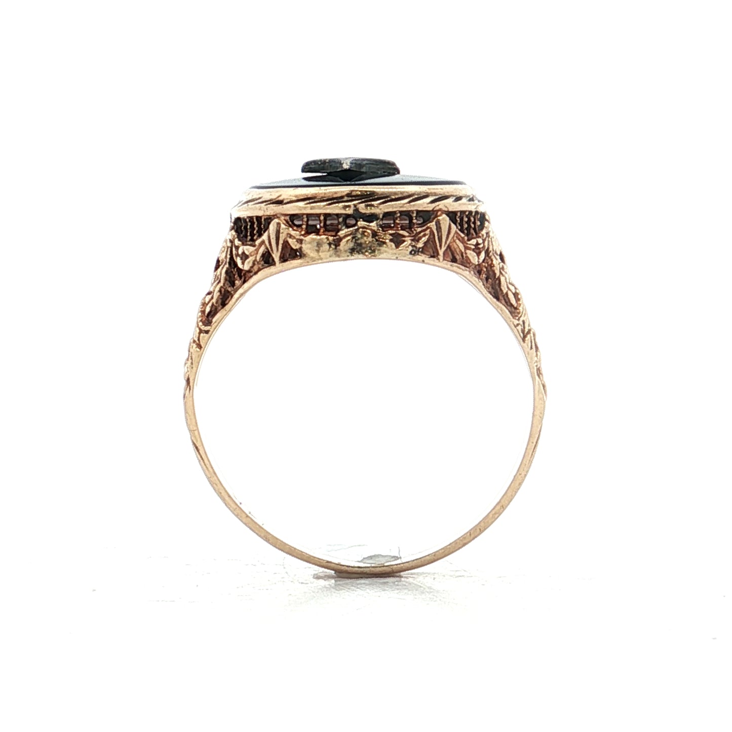 .015 Antique Diamond & Onyx Cocktail Ring 14k
