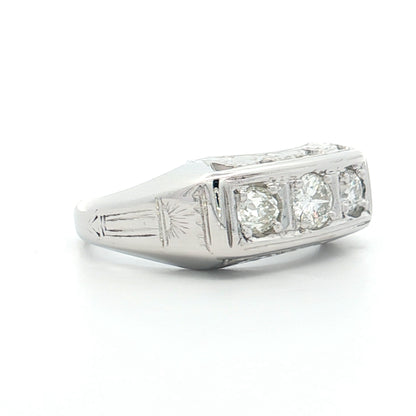 .63 Vintage Deco Three Stone Engagement Ring 18k