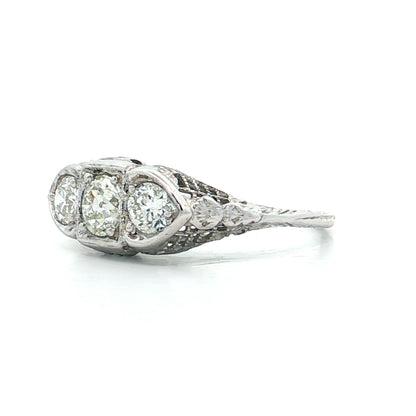 .80 Vintage Diamond Three Stone Engagement Ring 18k