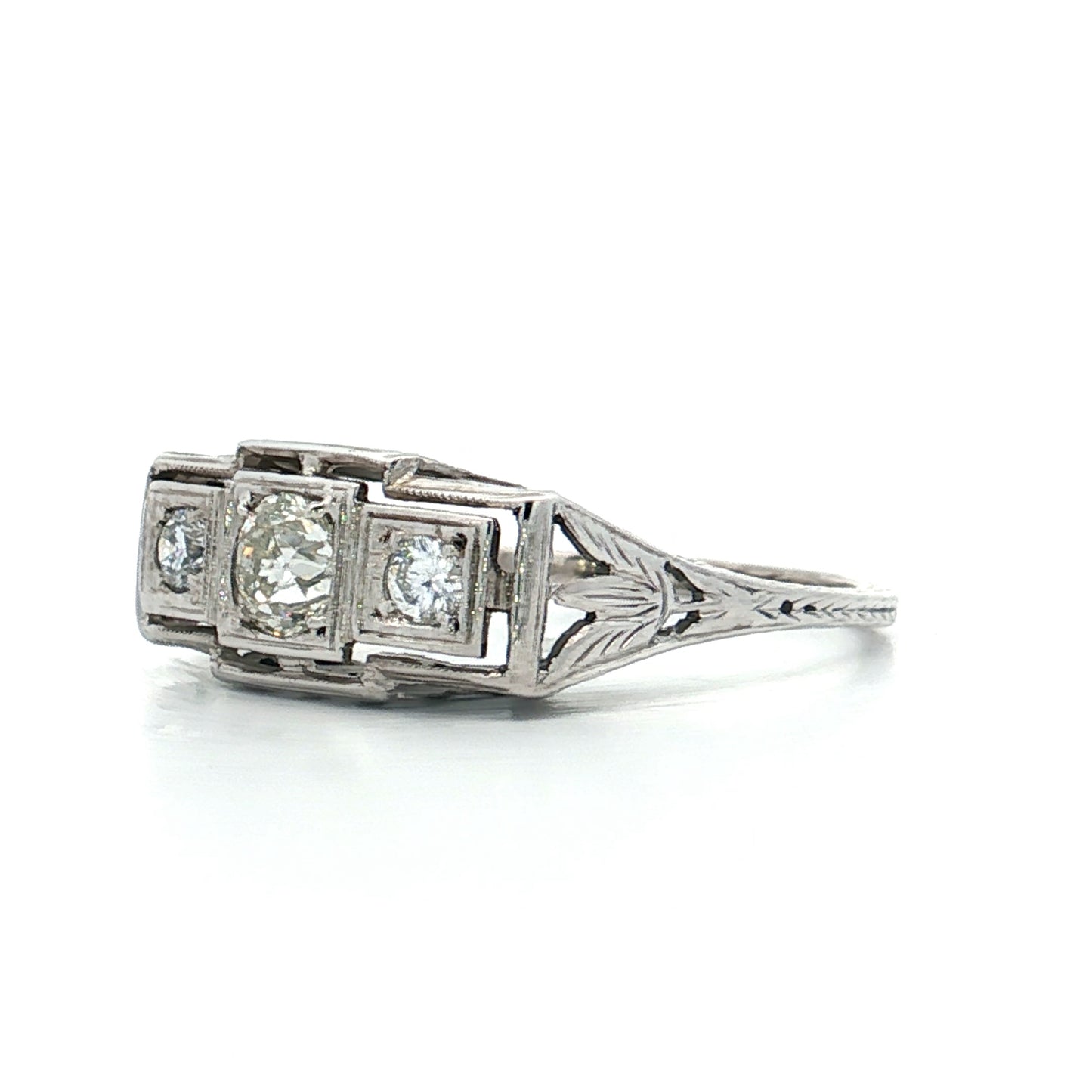 .47 Vintage Art Deco Three Stone Engagement Ring 18k