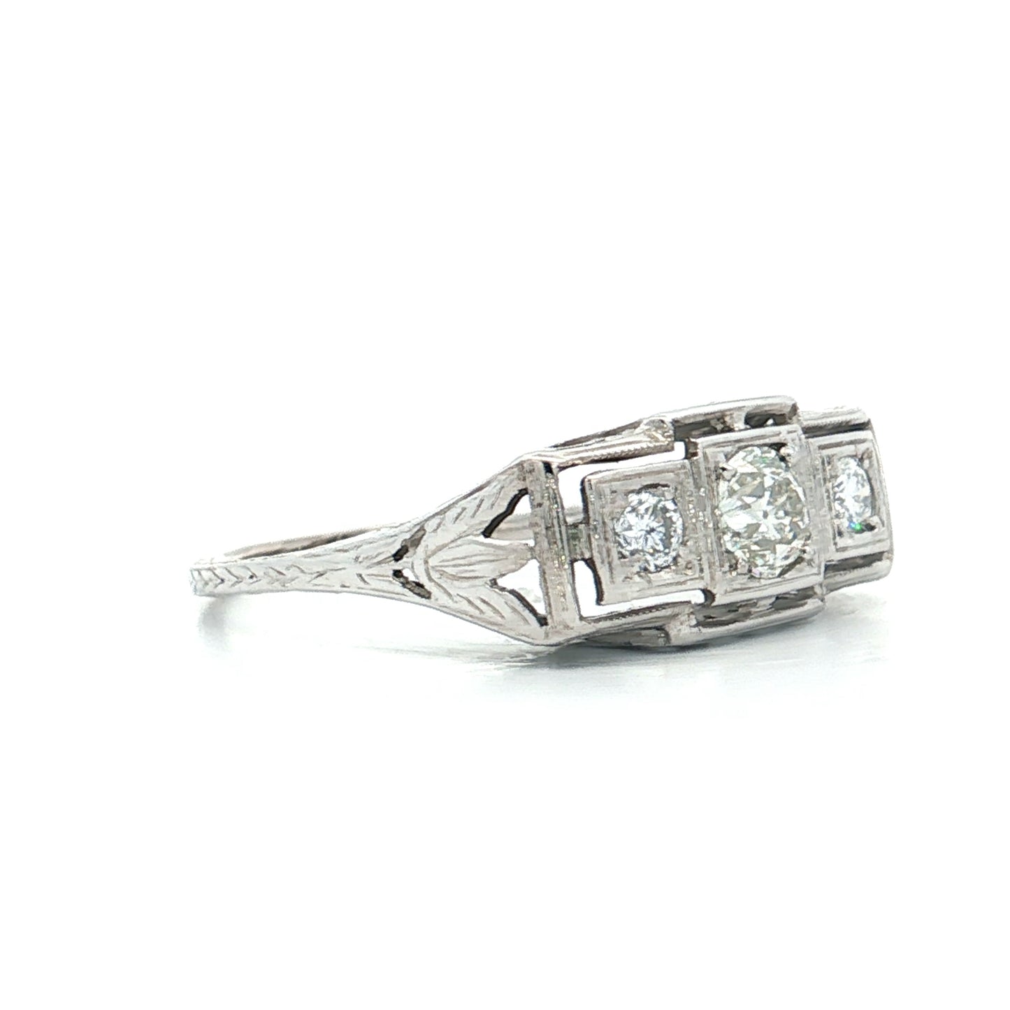 .47 Vintage Art Deco Three Stone Engagement Ring 18k