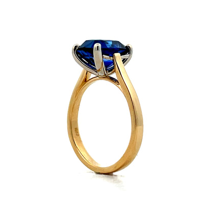4.37 Cushion Cut Blue Sapphire Engagement Ring 18k