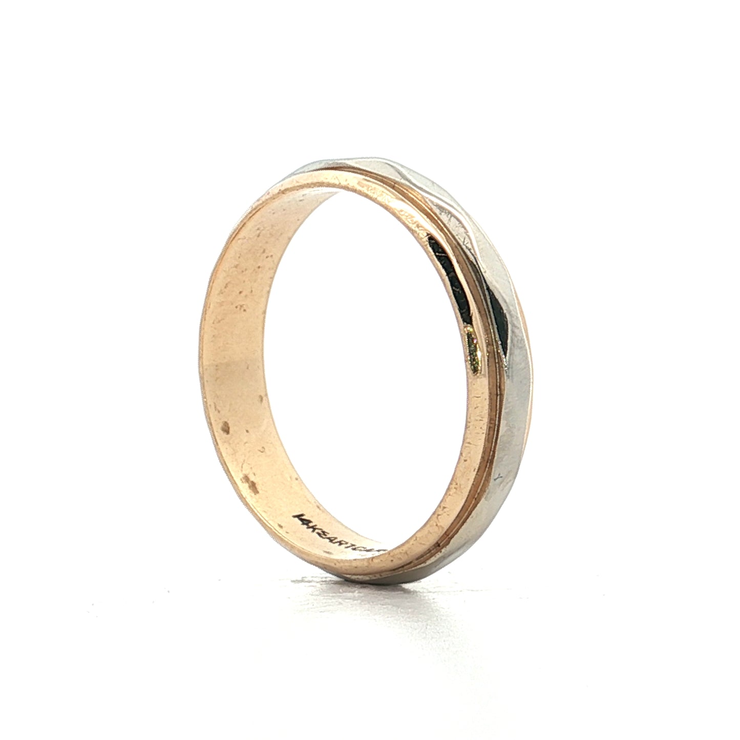 Mens Vintage 1940's Geometric Two-Tone Wedding Band 14k