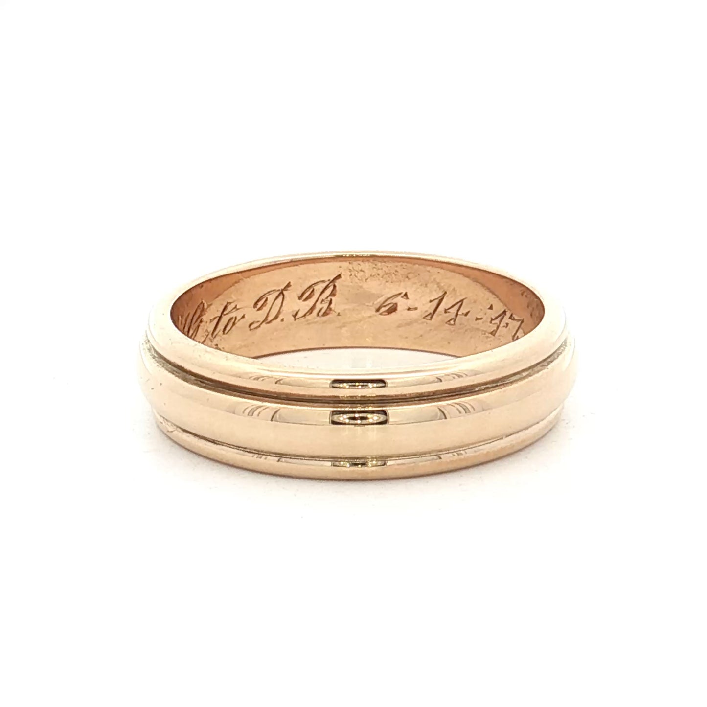 Mens Vintage Retro Ridged Wedding Band 14k