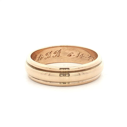 Mens Vintage Retro Ridged Wedding Band 14k