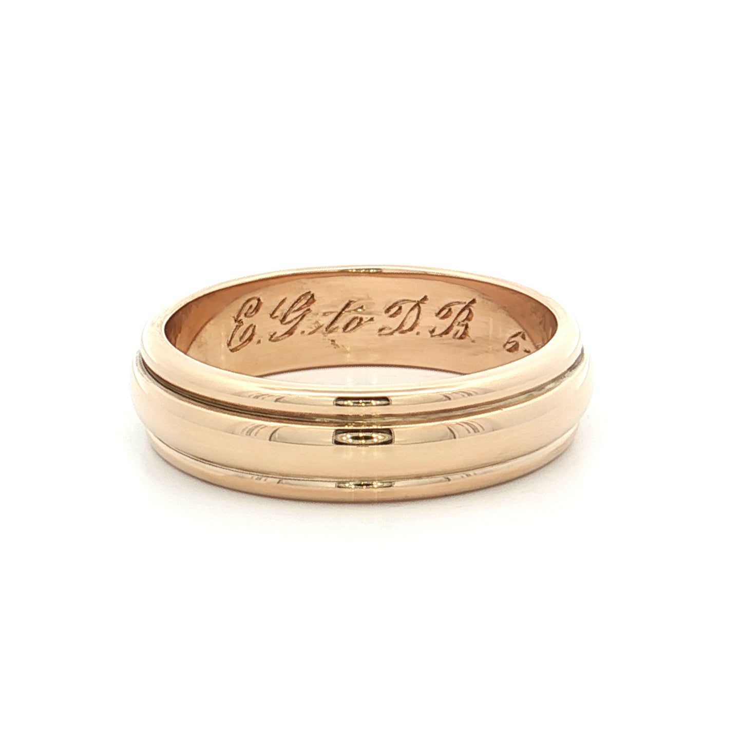 Mens Vintage Retro Ridged Wedding Band 14k