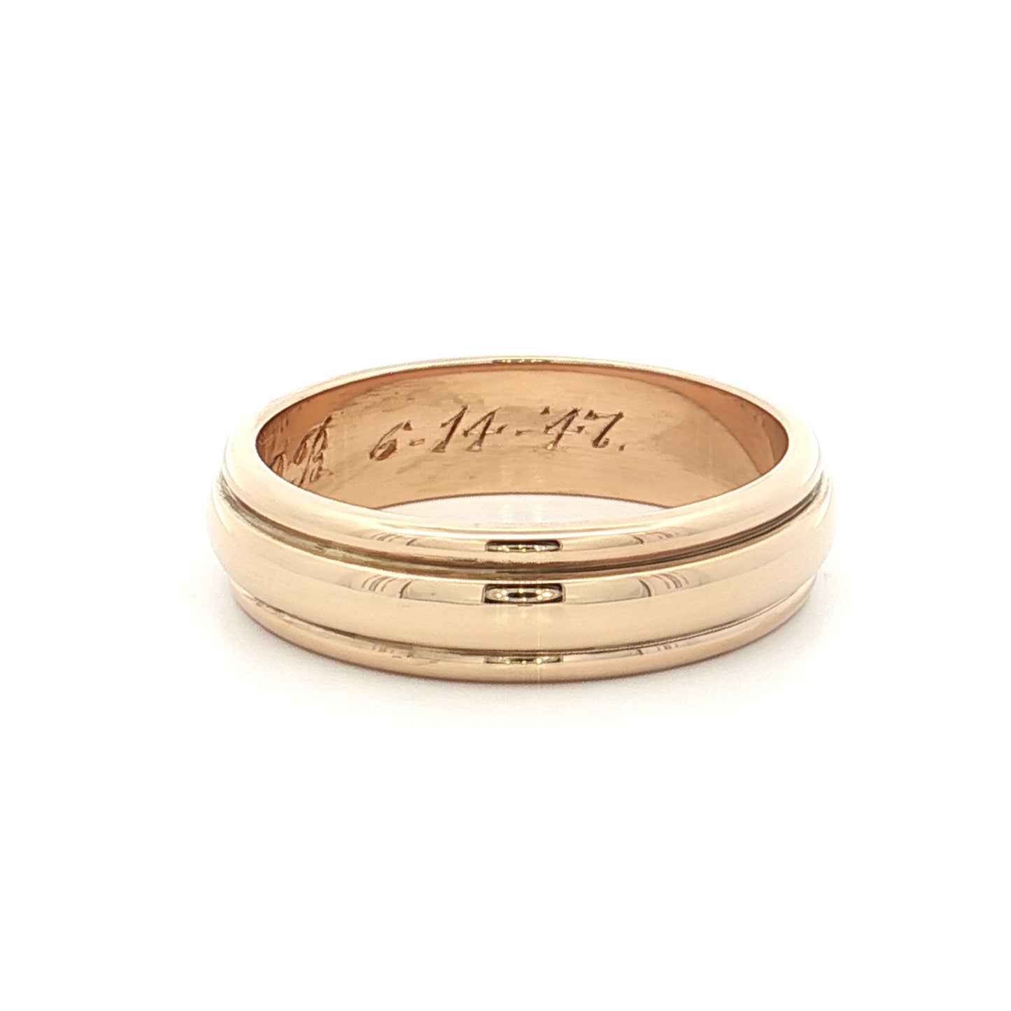Mens Vintage Retro Ridged Wedding Band 14k