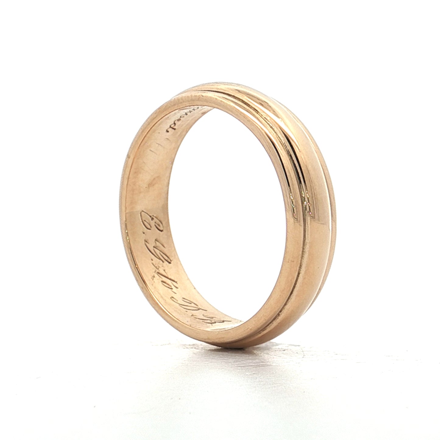 Mens Vintage Retro Ridged Wedding Band 14k