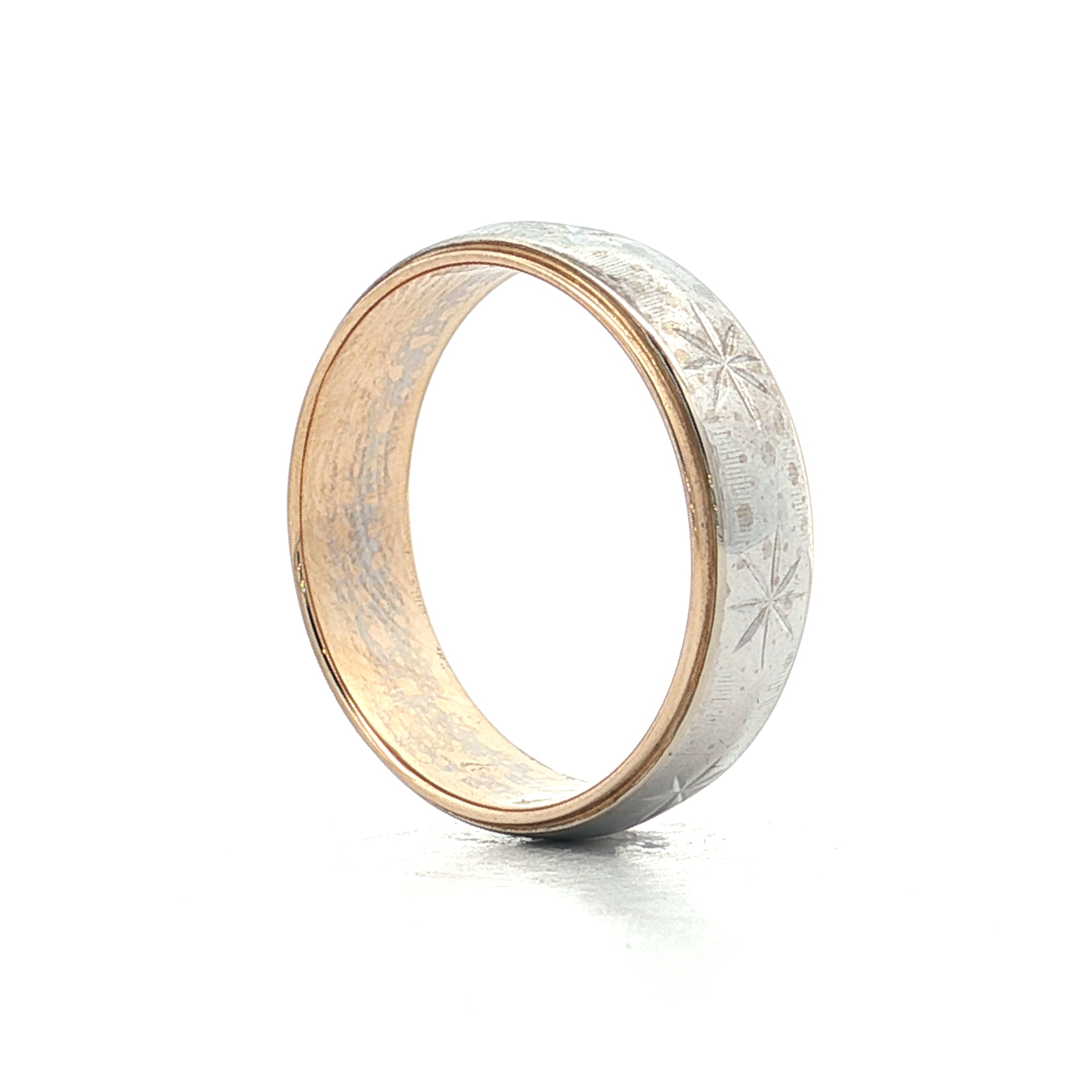 Mens Vintage Retro Star Two-Tone Wedding Band 14k – Filigree Jewelers
