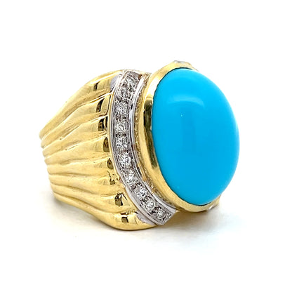 20.36 Vintage Cabochon Turquoise Cocktail Ring 18k
