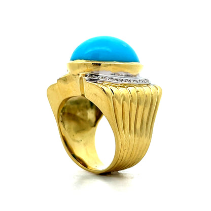 20.36 Vintage Cabochon Turquoise Cocktail Ring 18k
