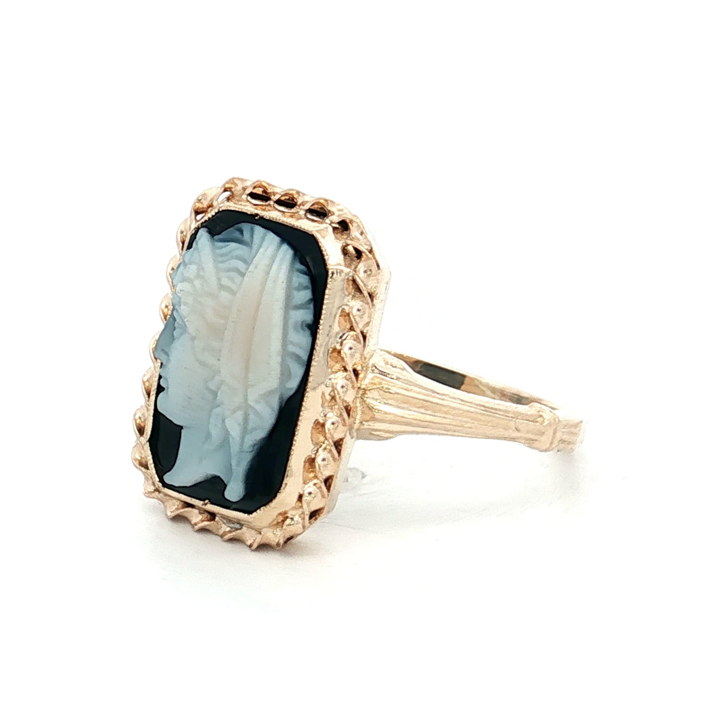 Vintage Mid-Century Sardonyx Cameo Cocktail Ring 14k