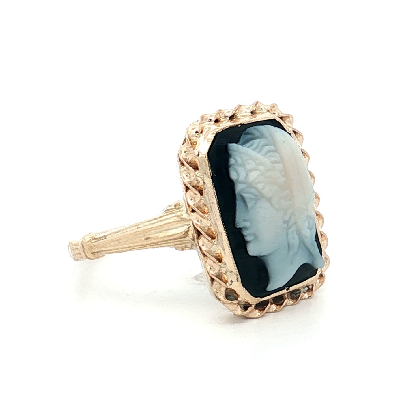 Vintage Mid-Century Sardonyx Cameo Cocktail Ring 14k