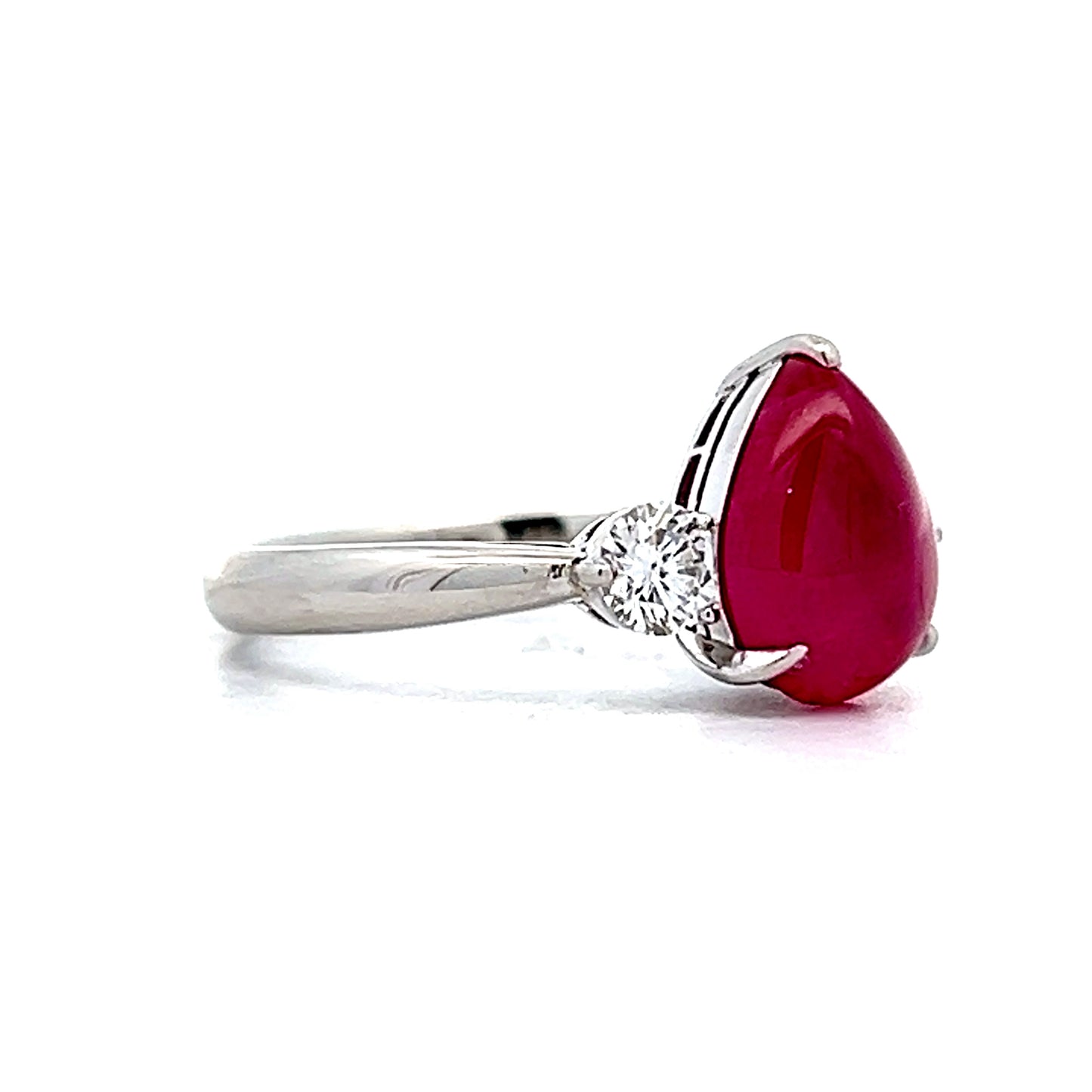 2.94 Cabochon Ruby & Diamond Cocktail Ring Platinum