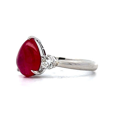 2.94 Cabochon Ruby & Diamond Cocktail Ring Platinum