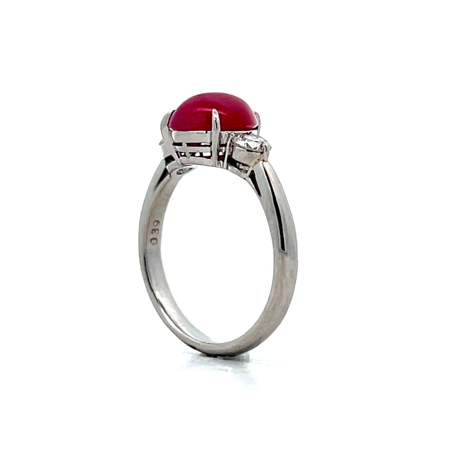 2.94 Cabochon Ruby & Diamond Cocktail Ring Platinum