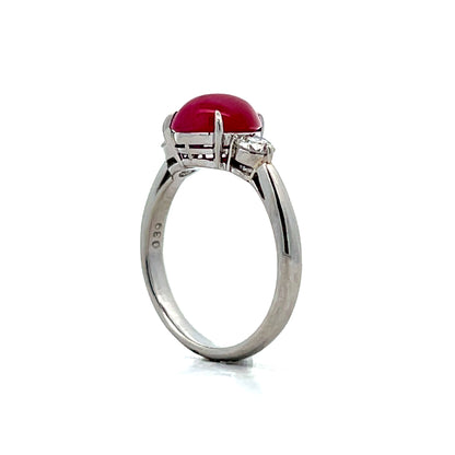 2.94 Cabochon Ruby & Diamond Cocktail Ring Platinum
