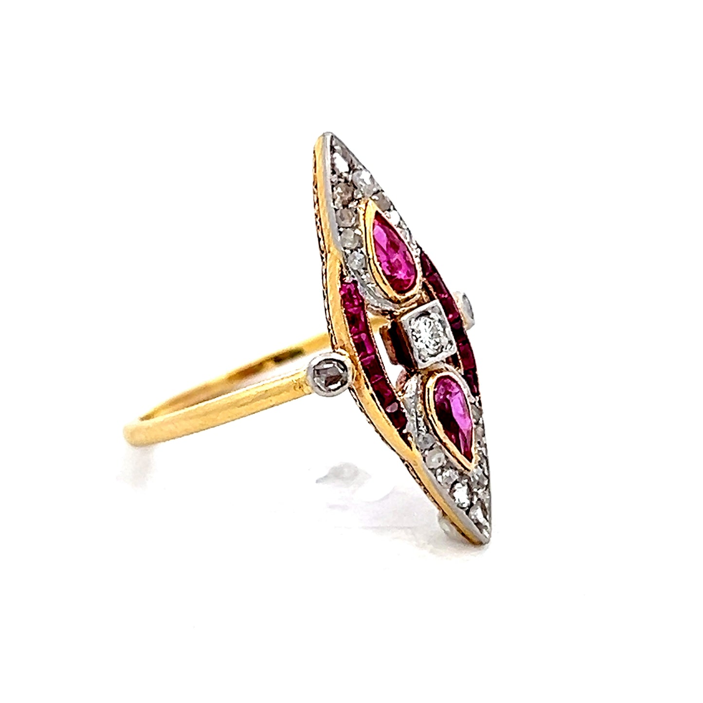 Antique Edwardian Ruby & Diamond Navette Ring 18k/Platinum