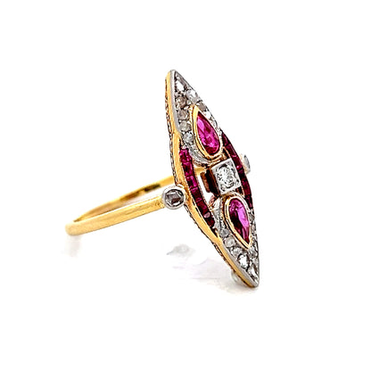 Antique Edwardian Ruby & Diamond Navette Ring 18k/Platinum