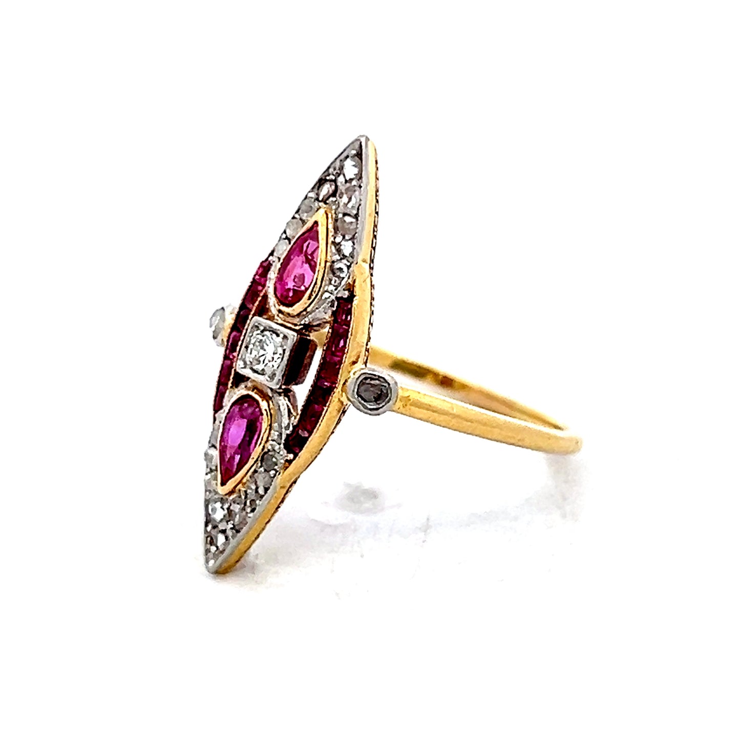 Antique Edwardian Ruby & Diamond Navette Ring 18k/Platinum