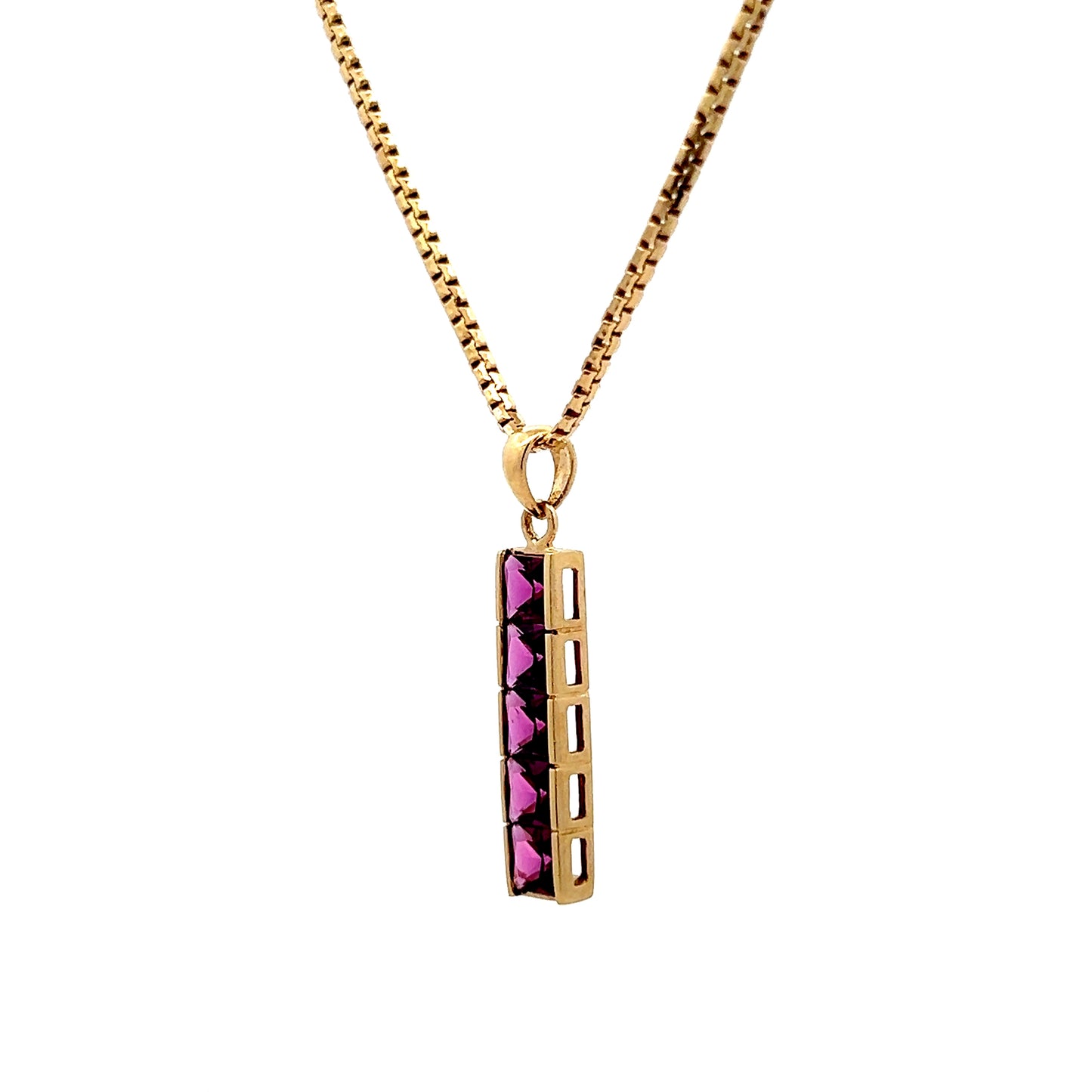1.55 Garnet Bar Pendant Necklace in 14k Yellow Gold