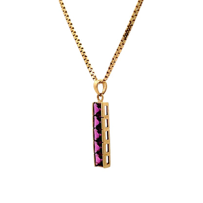1.55 Garnet Bar Pendant Necklace in 14k Yellow Gold