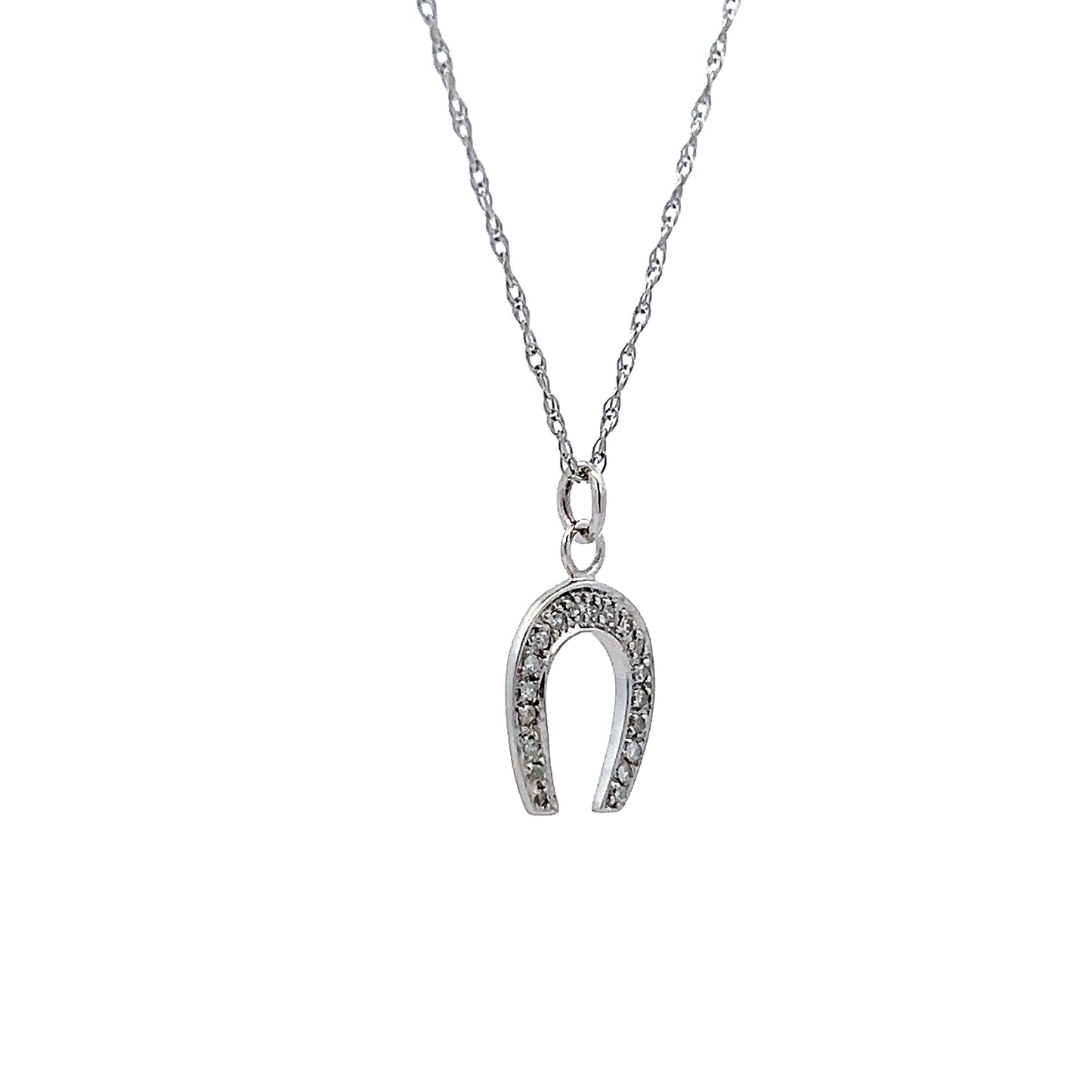 Vintage Art Deco Diamond Horseshoe Pendant Necklace 14k