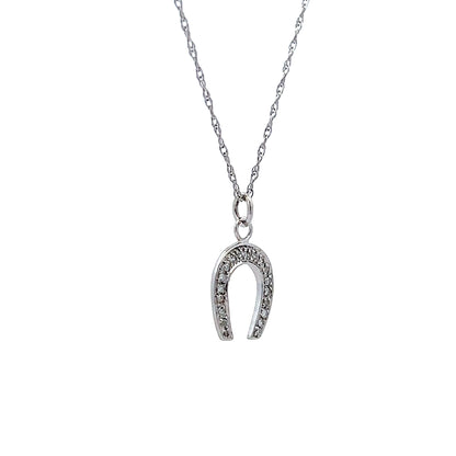 Vintage Art Deco Diamond Horseshoe Pendant Necklace 14k