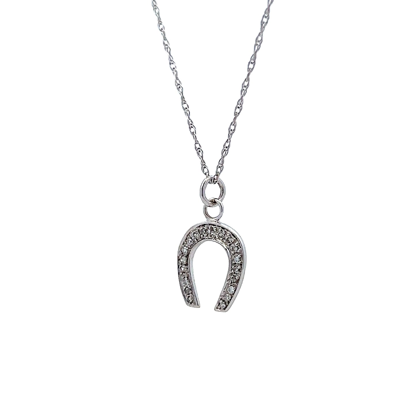 Vintage Art Deco Diamond Horseshoe Pendant Necklace 14k