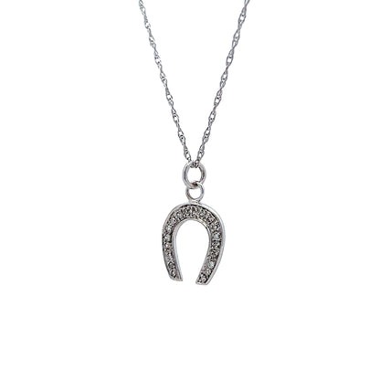 Vintage Art Deco Diamond Horseshoe Pendant Necklace 14k