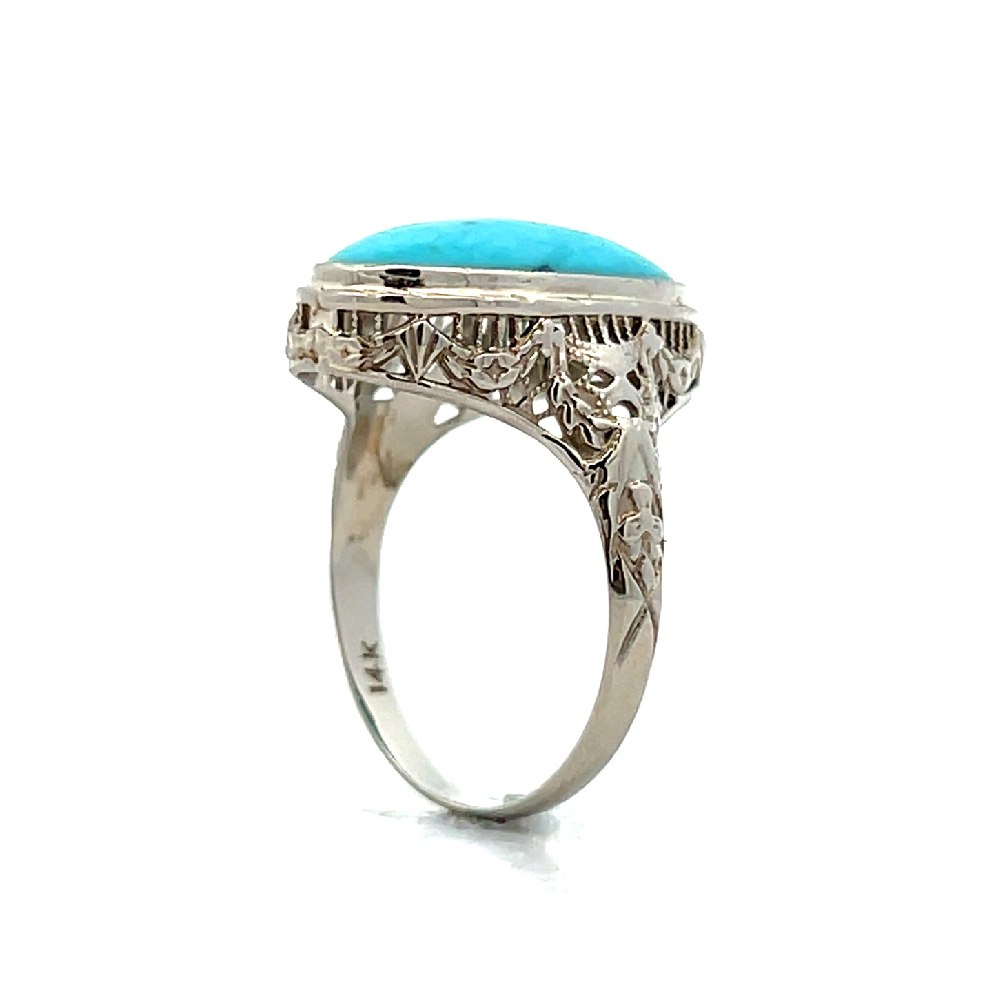 3.65 Vintage Cabochon Turquoise Cocktail Ring 14k