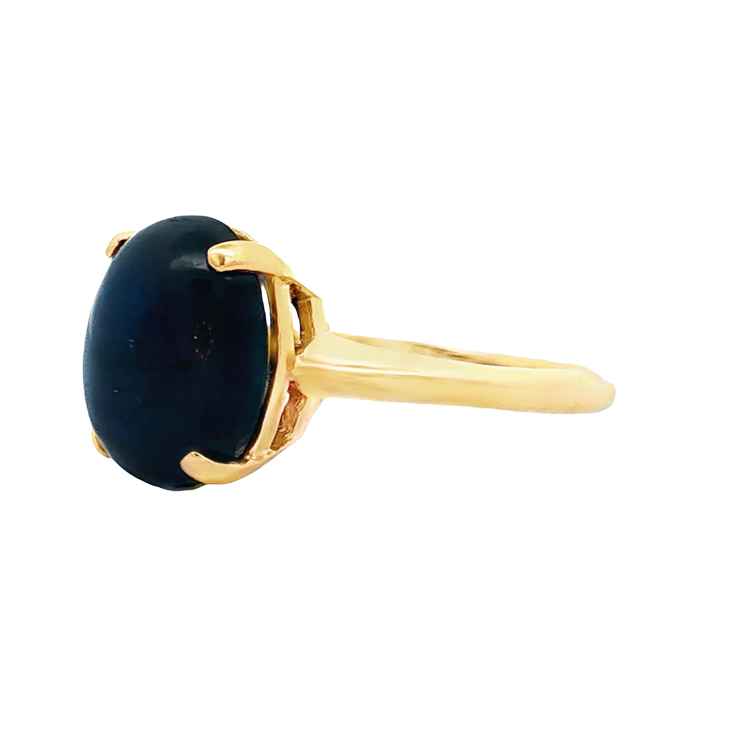 6.63 Oval Cabochon Sapphire Cocktail Ring 14k Yellow Gold