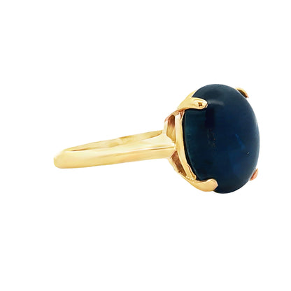 6.63 Oval Cabochon Sapphire Cocktail Ring 14k Yellow Gold