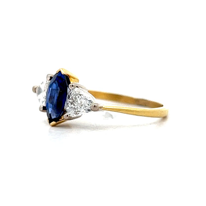 1 Carat Marquise Sapphire & Diamond Engagement Ring 18k