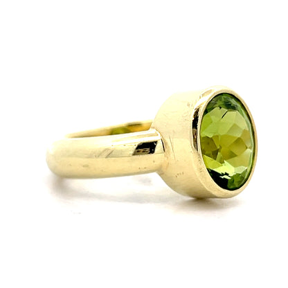 4 Carat Oval Peridot Cocktail Ring in 18k Yellow Gold