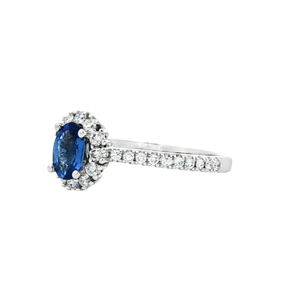 .57 Oval Blue Sapphire Halo Engagement Ring 14k
