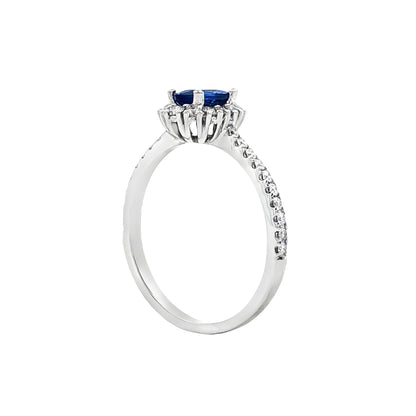 .57 Oval Blue Sapphire Halo Engagement Ring 14k