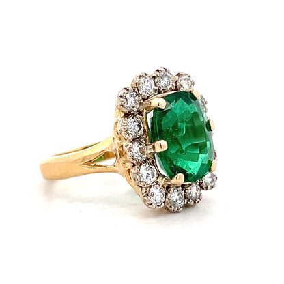 4.03 Cushion Cut Emerald & Diamond Cocktail Ring 18k