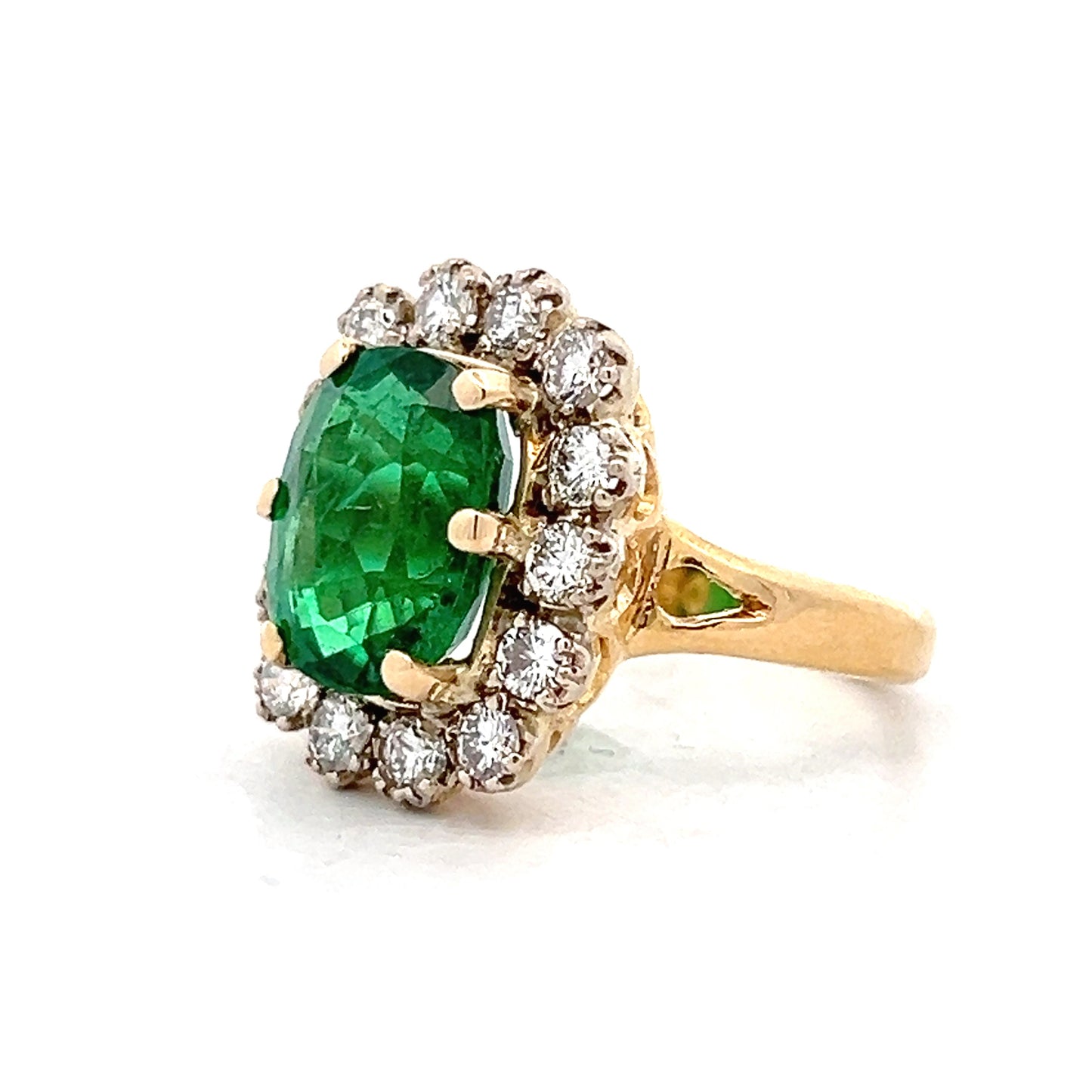 4.03 Cushion Cut Emerald & Diamond Cocktail Ring 18k