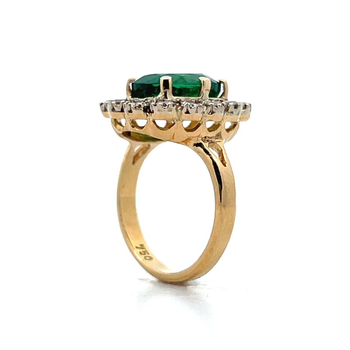 4.03 Cushion Cut Emerald & Diamond Cocktail Ring 18k