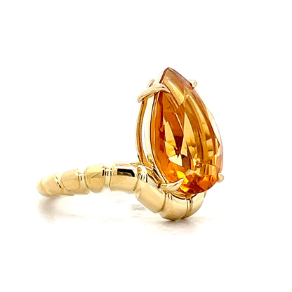 5 Carat Pear Cut Citrine Cocktail Ring in 18k