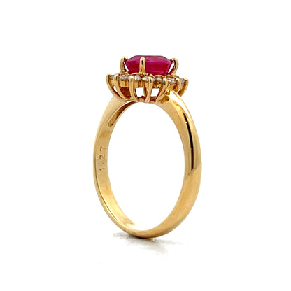 1.27 Ruby & Diamond Halo Engagement Ring in 18k